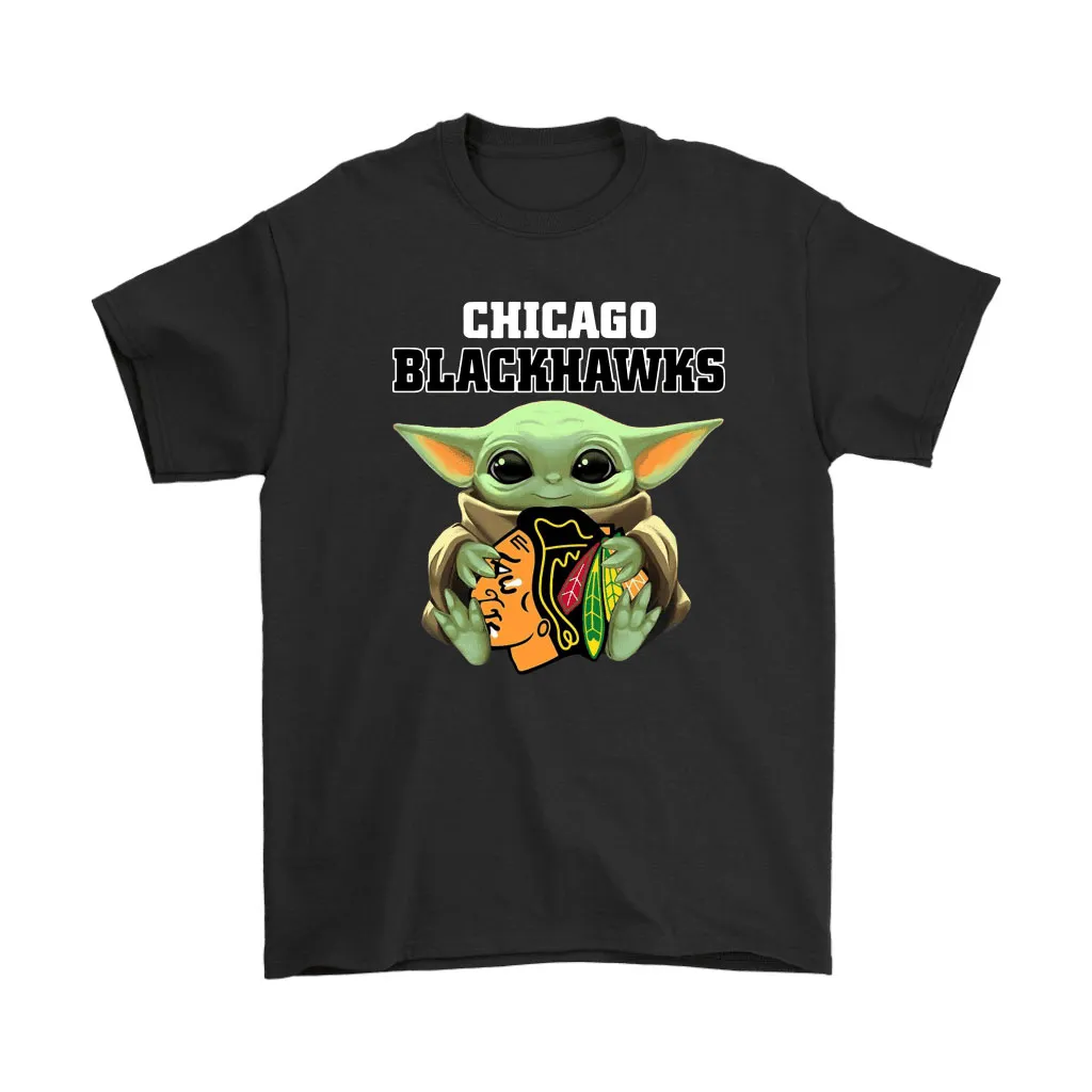 Baby Yoda Hugs The Chicago Blackhawks Ice Hockey Unisex T-Shirt, Hoodie, Sweatshirt