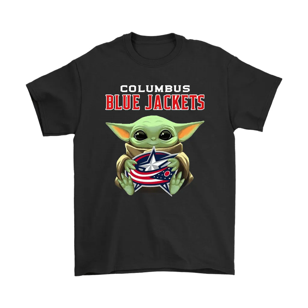 Baby Yoda Hugs The Columbus Blue Jackets Ice Hockey Unisex T-Shirt, Hoodie, Sweatshirt