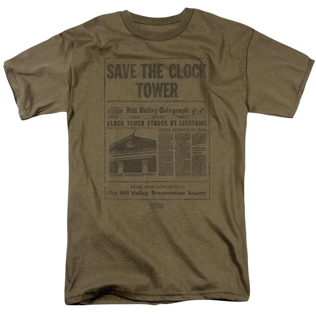 Back To The Future Clock Tower Mens T Shirt Safari Green