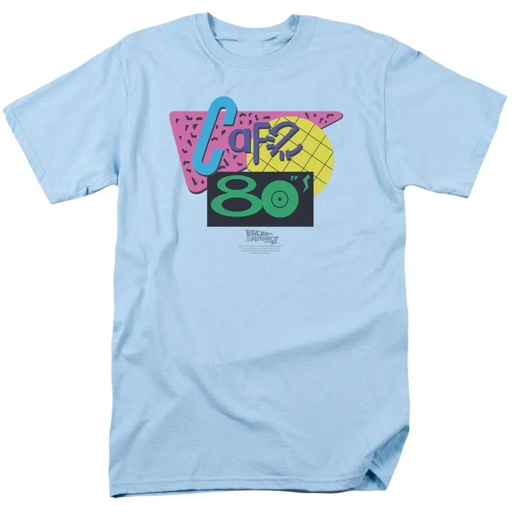 Back To The Future II Cafe 80s Mens T Shirt Light Blue