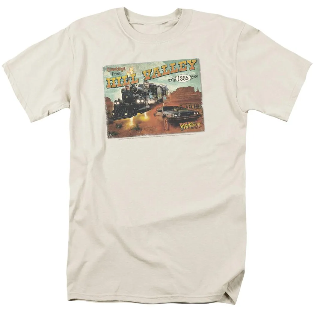 Back To The Future III Hill Valley Postcard Mens T Shirt Cream