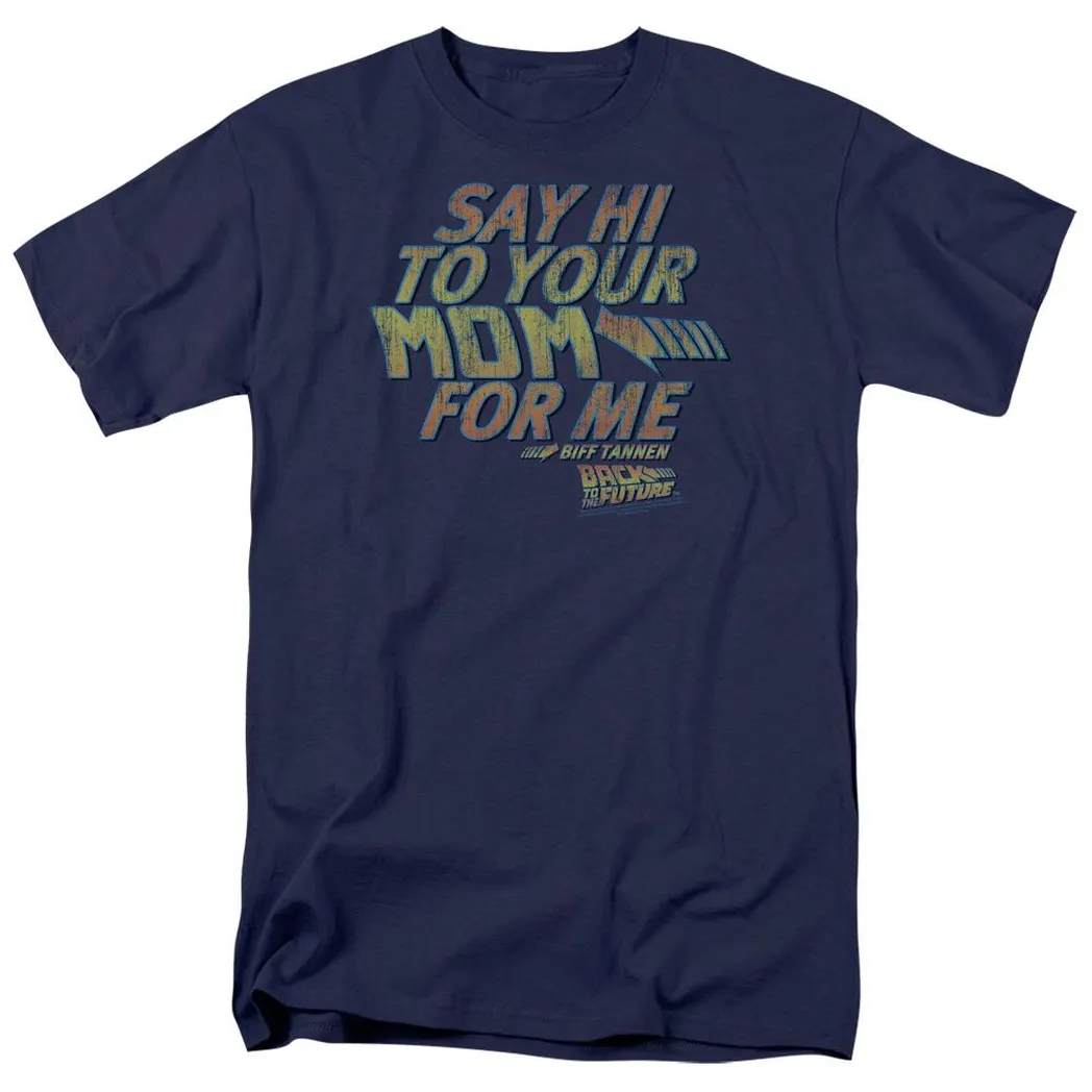 Back To The Future Say Hi Mens T Shirt Navy Blue