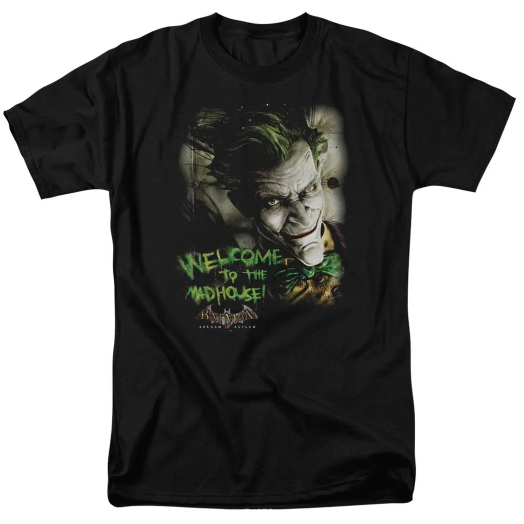 Batman Arkham Asylum Welcome To The Madhouse Mens T Shirt Black