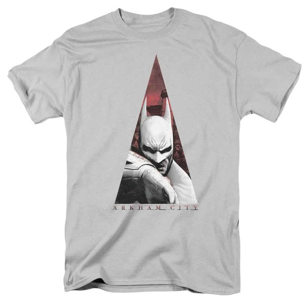 Batman Arkham City Bat Triangle Mens T Shirt Silver