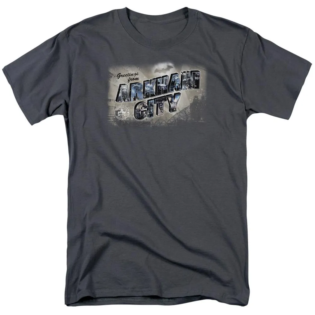 Batman Arkham City Greetings From Arkham Mens T Shirt Charcoal