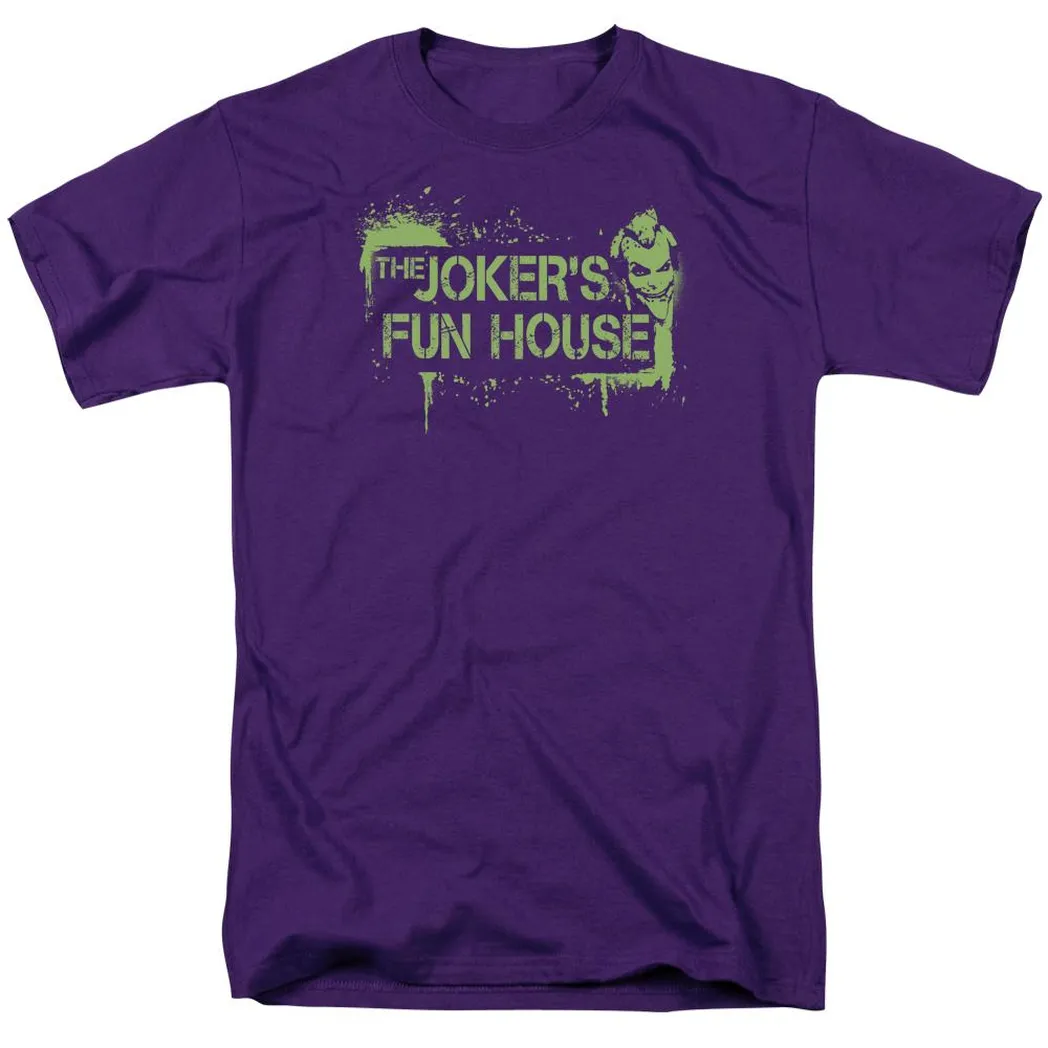 Batman Arkham City Jokers Fun House Mens T Shirt Purple