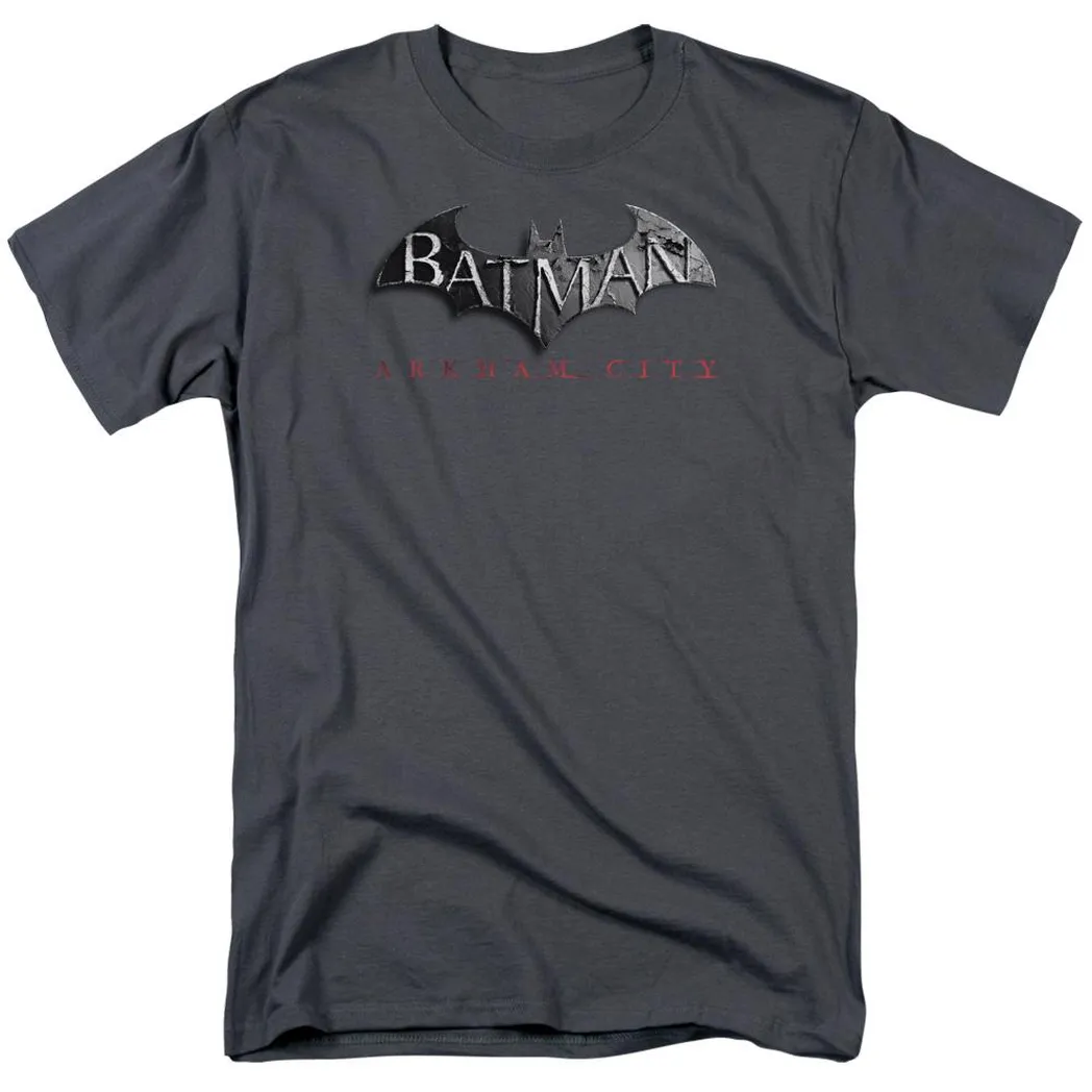 Batman Arkham City Logo Mens T Shirt Charcoal