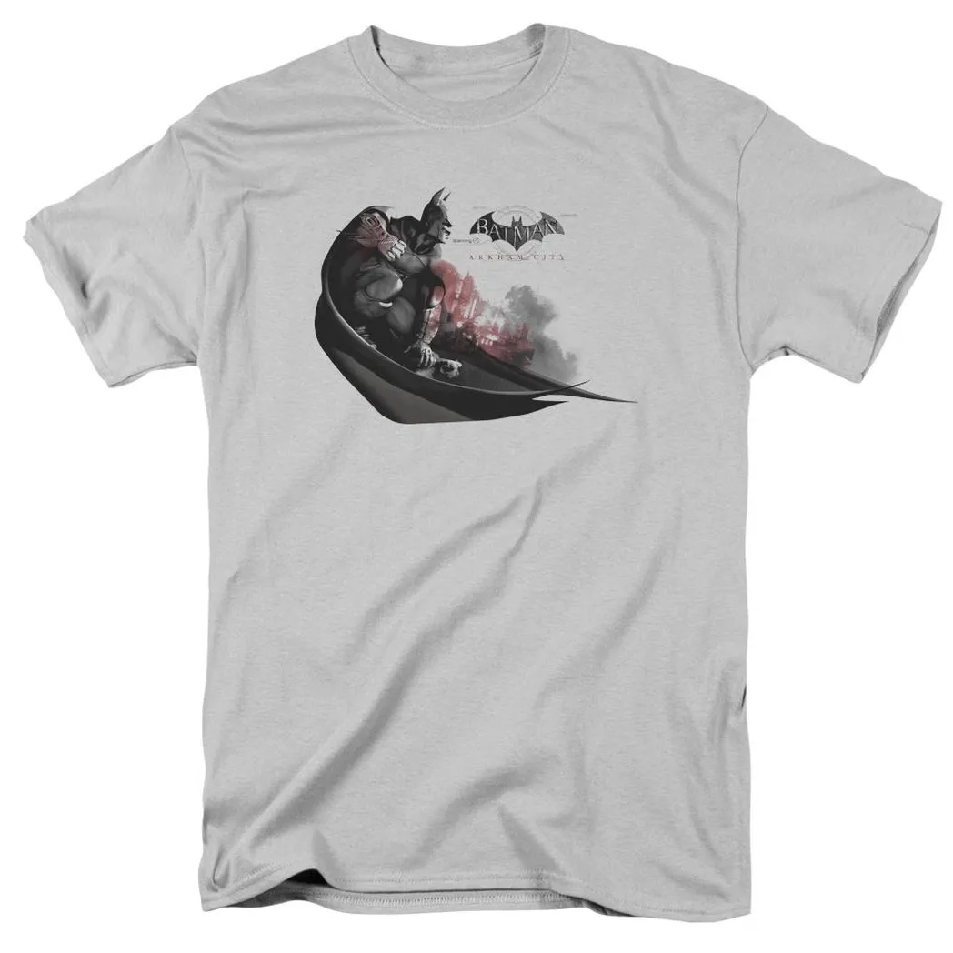 Batman Arkham City Ready To Pounce Mens T Shirt Silver