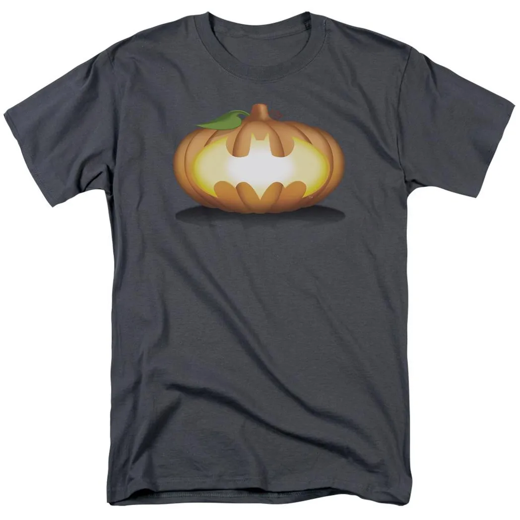 Batman Bat Pumpkin Logo Mens T Shirt Charcoal