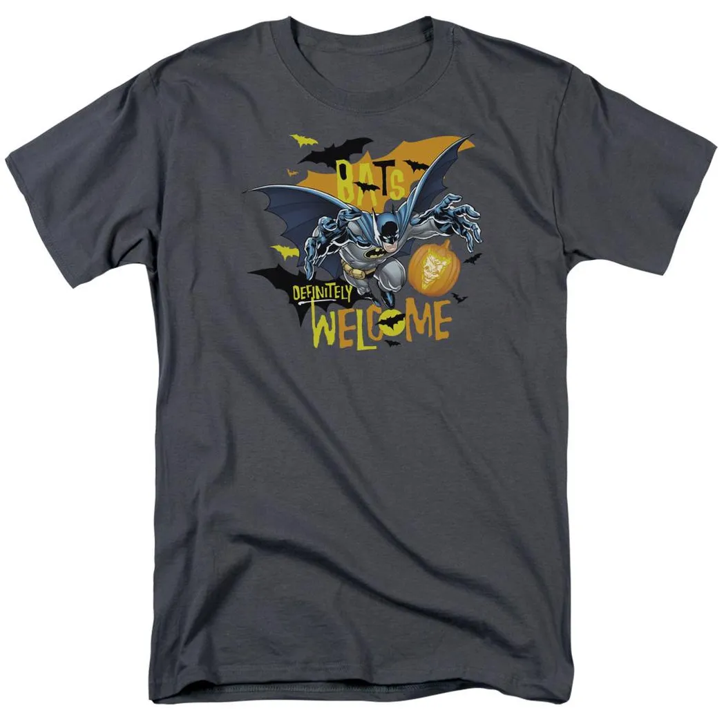 Batman Bats Welcome Mens T Shirt Charcoal