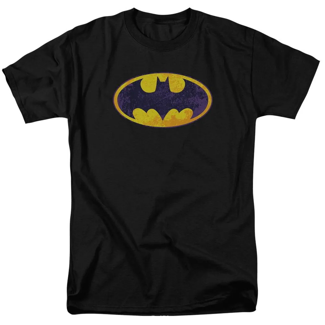 Batman BM Neon Distress Logo Mens T Shirt Black