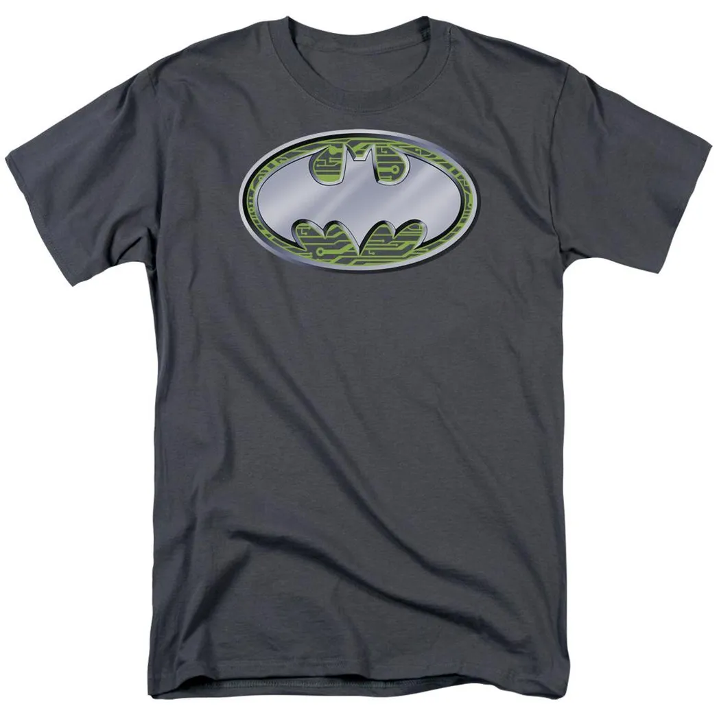 Batman Circuits Logo Mens T Shirt Charcoal