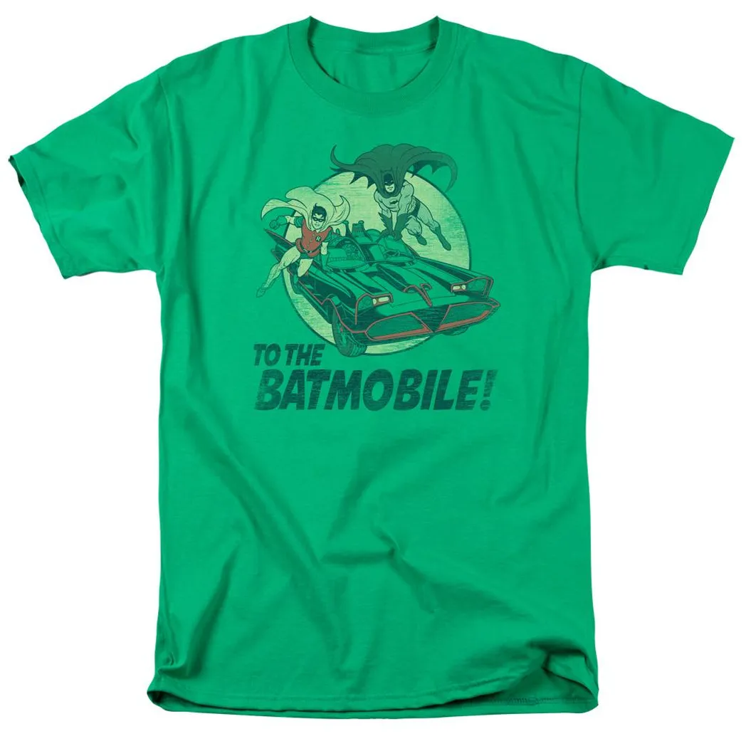 Batman Classic TV To The Batmobile Mens T Shirt Kelly Green