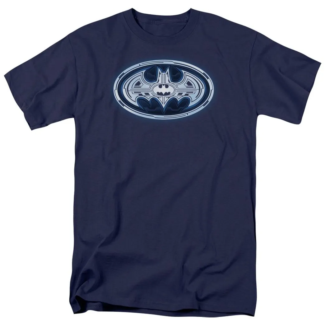 Batman Cyber Bat Shield Mens T Shirt Navy Blue