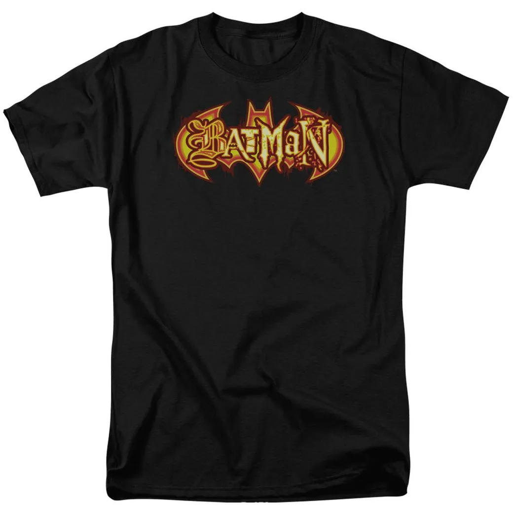 Batman Fiery Shield Mens T Shirt Black