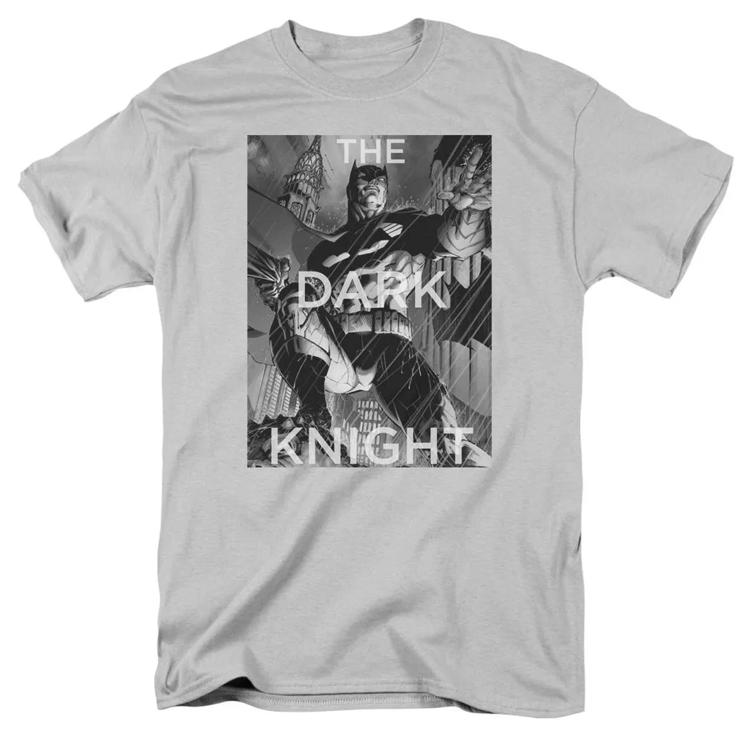 Batman Fighting The Storm Mens T Shirt Silver