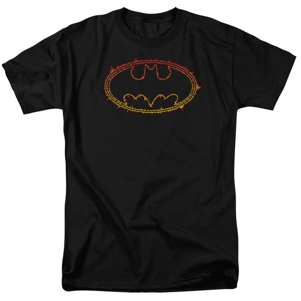 Batman Flame Outlined Logo Mens T Shirt Black