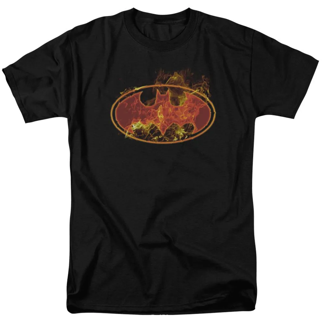 Batman Flames Logo Mens T Shirt Black