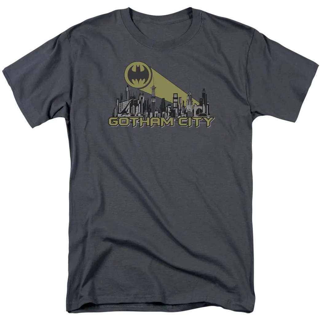 Batman Gotham Skyline Mens T Shirt Charcoal