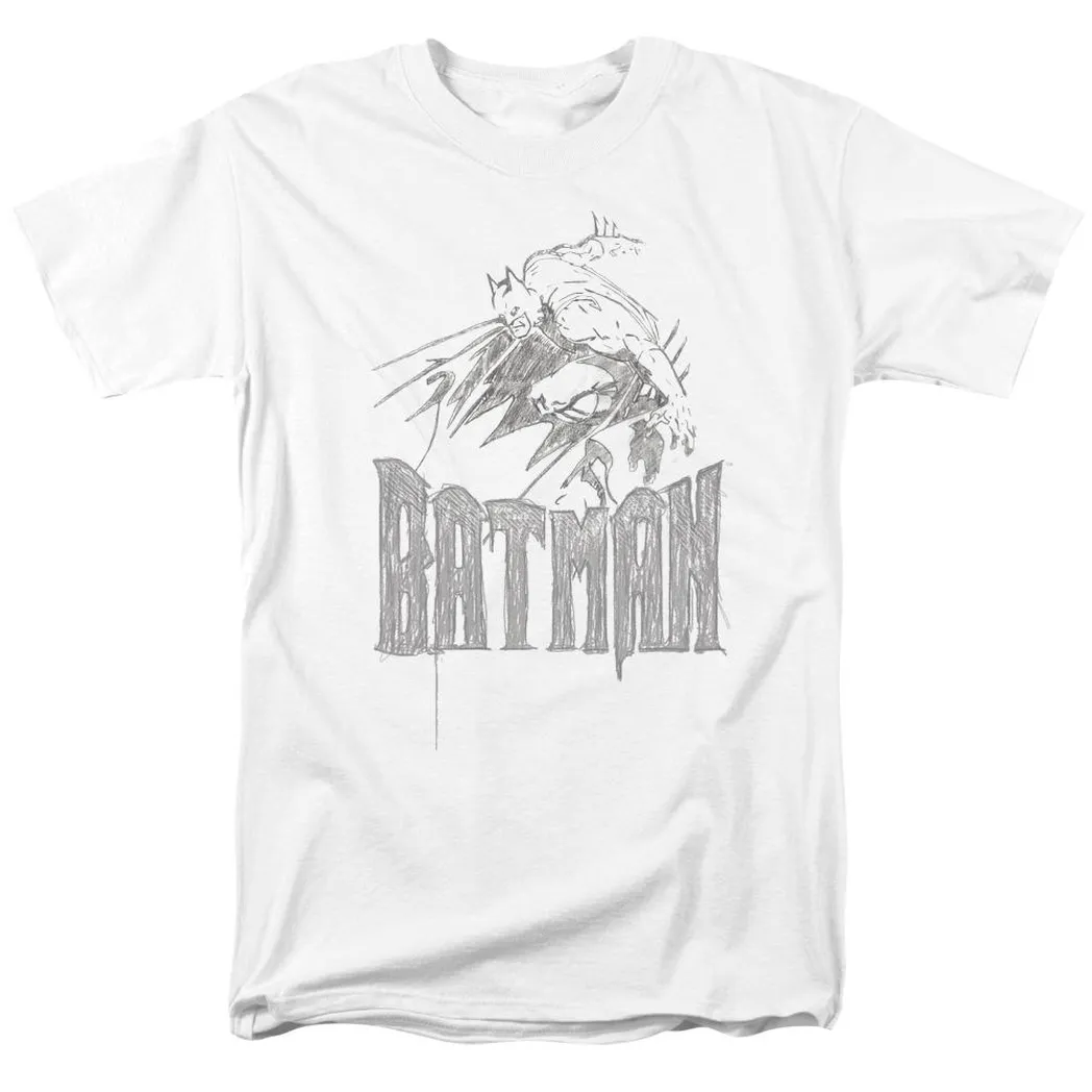 Batman Knight Sketch Mens T Shirt White