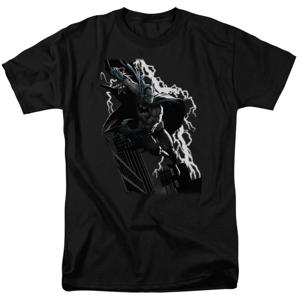 Batman Lighting Crashes Mens T Shirt Black