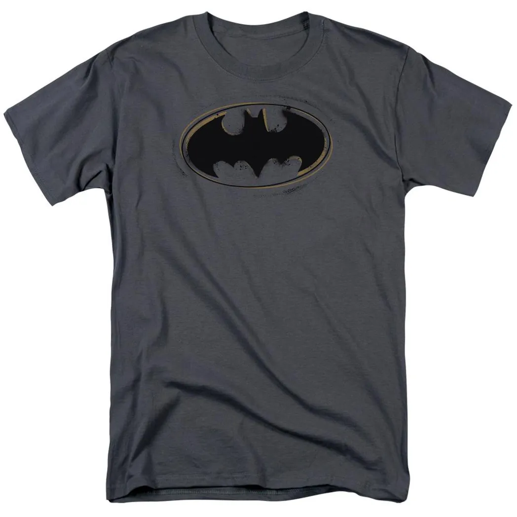 Batman Spray Paint Logo Mens T Shirt Charcoal