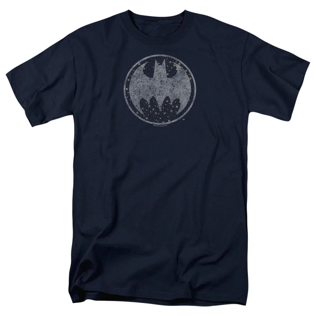 Batman Starry Night Shield Mens T Shirt Navy Blue