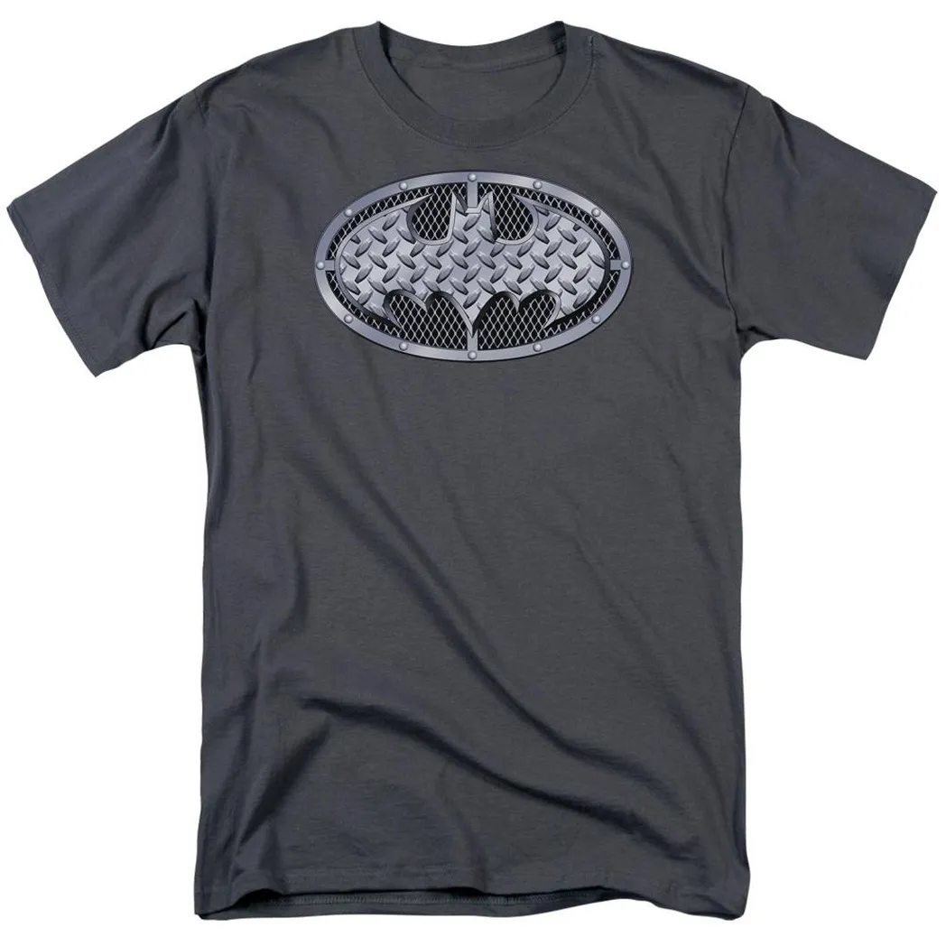 Batman Steel Mesh Shield Mens T Shirt Charcoal