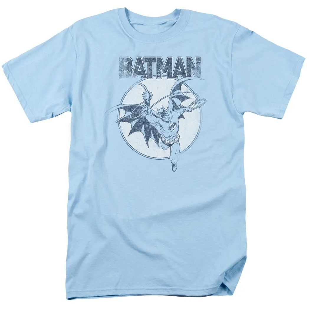 Batman Swinging Bat Mens T Shirt Light Blue