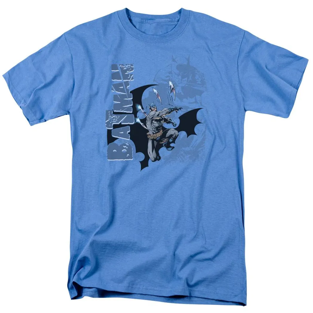 Batman Throwing Blades Mens T Shirt Carolina Blue