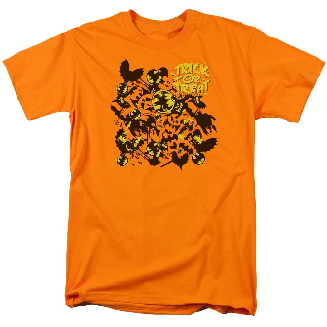 Batman Trick Or Treat Collage Mens T Shirt Orange