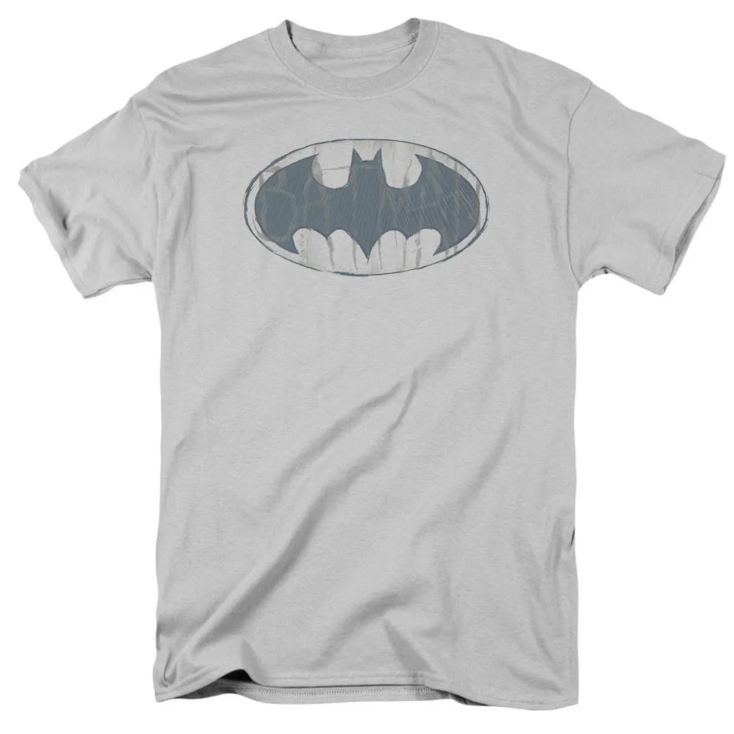 Batman Water Sketch Signal Mens T Shirt Silver