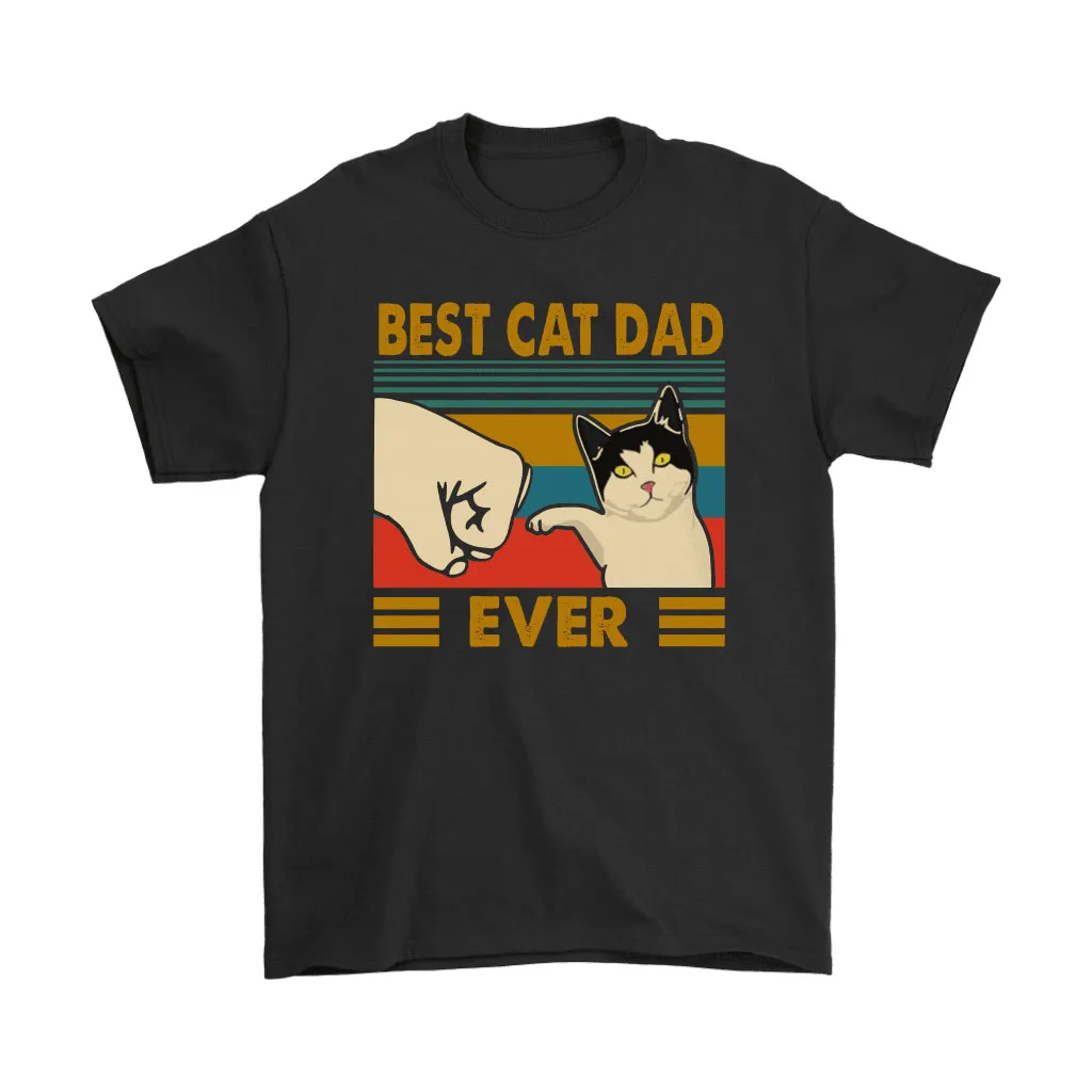 Best Cat Dad Ever Fist Bump With Cat Vintage Unisex T-Shirt, Hoodie, Sweatshirt