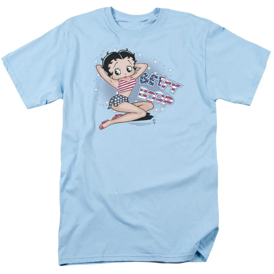 Betty Boop All American Girl Mens T Shirt Light Blue