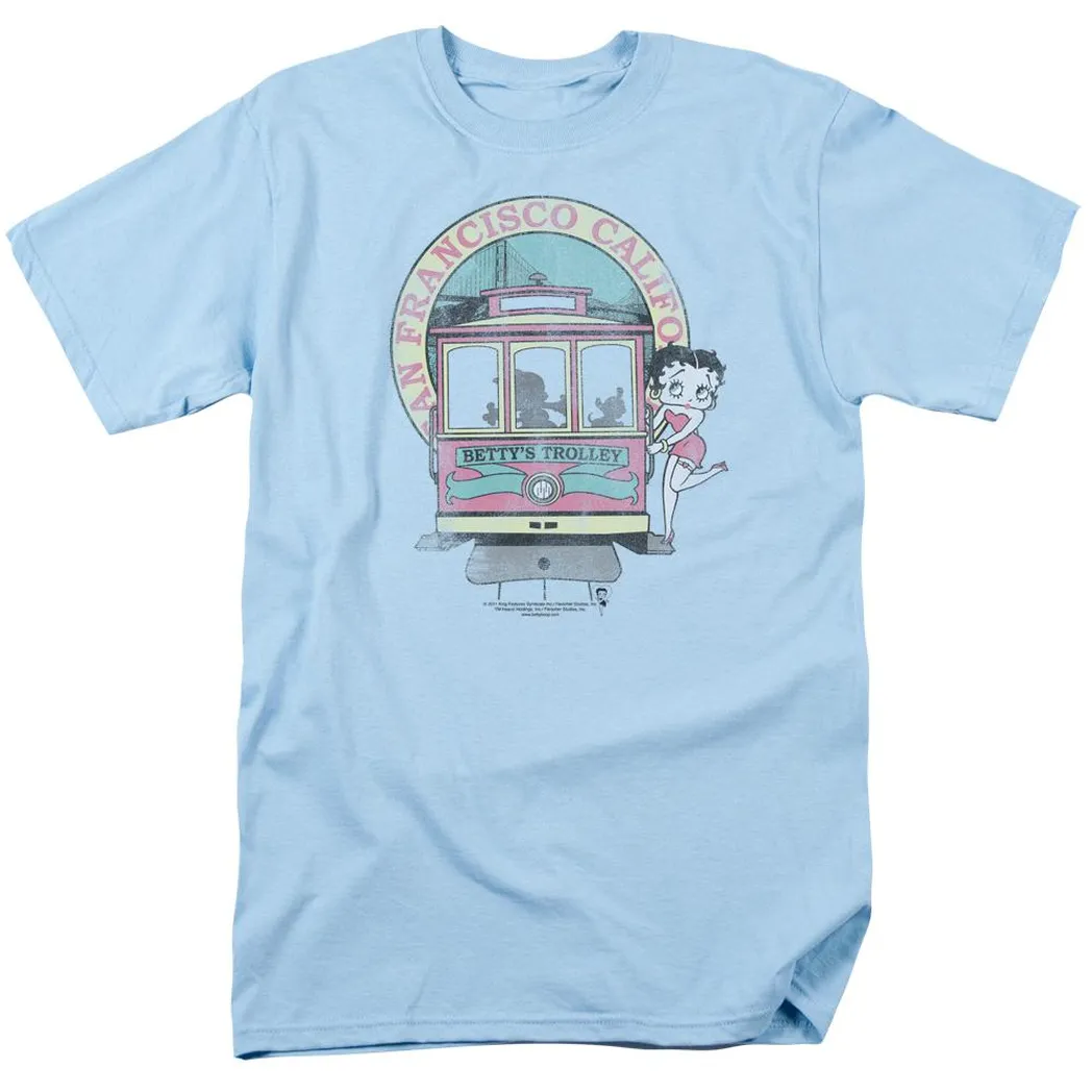 Betty Boop Bettys Trolley Mens T Shirt Light Blue