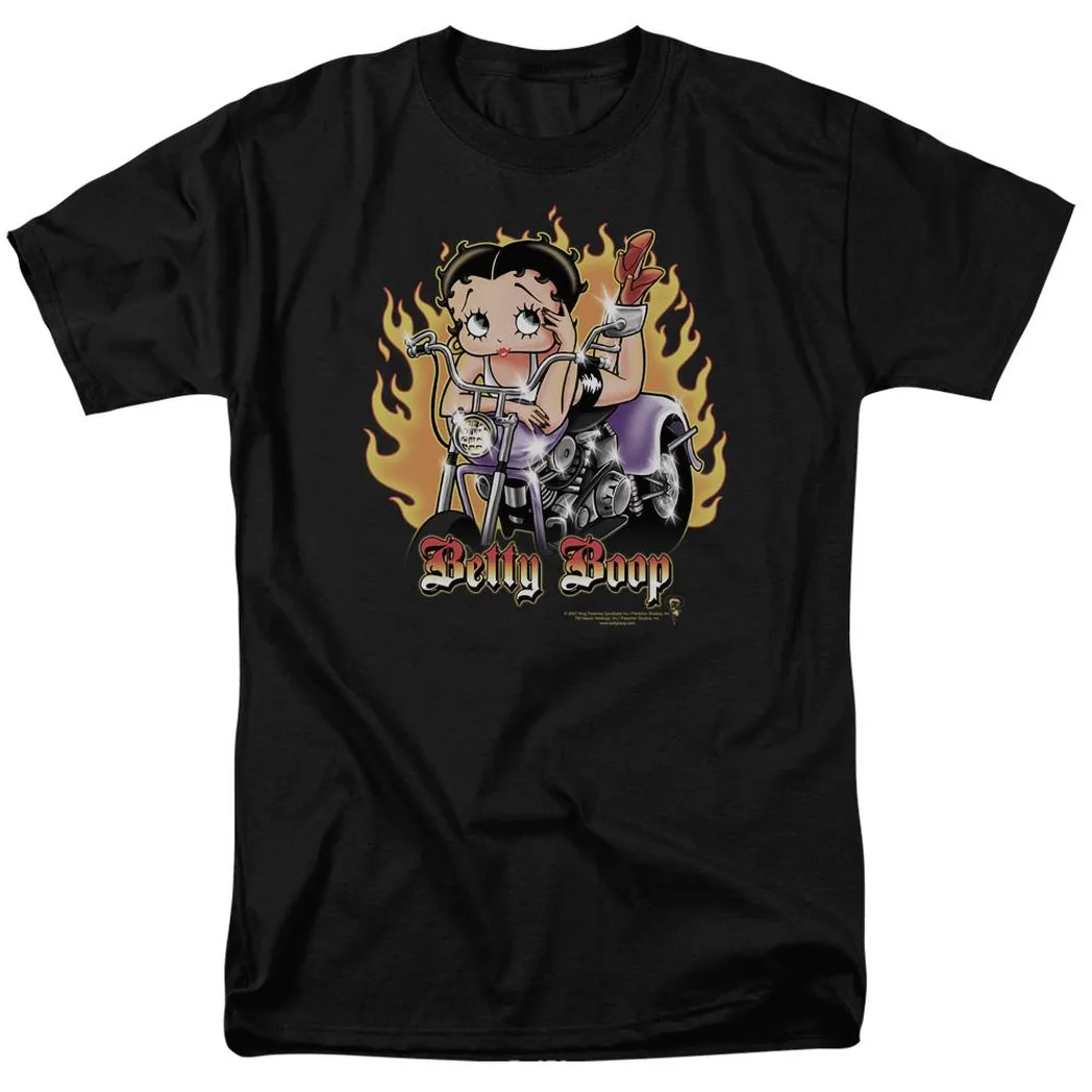 Betty Boop Biker Flames Boop Mens T Shirt Black