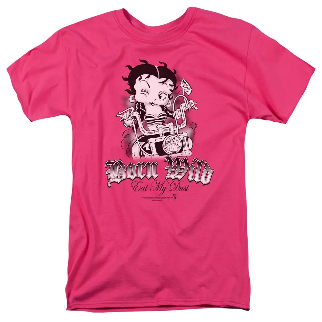 Betty Boop Born Wild Mens T Shirt Hot Pink