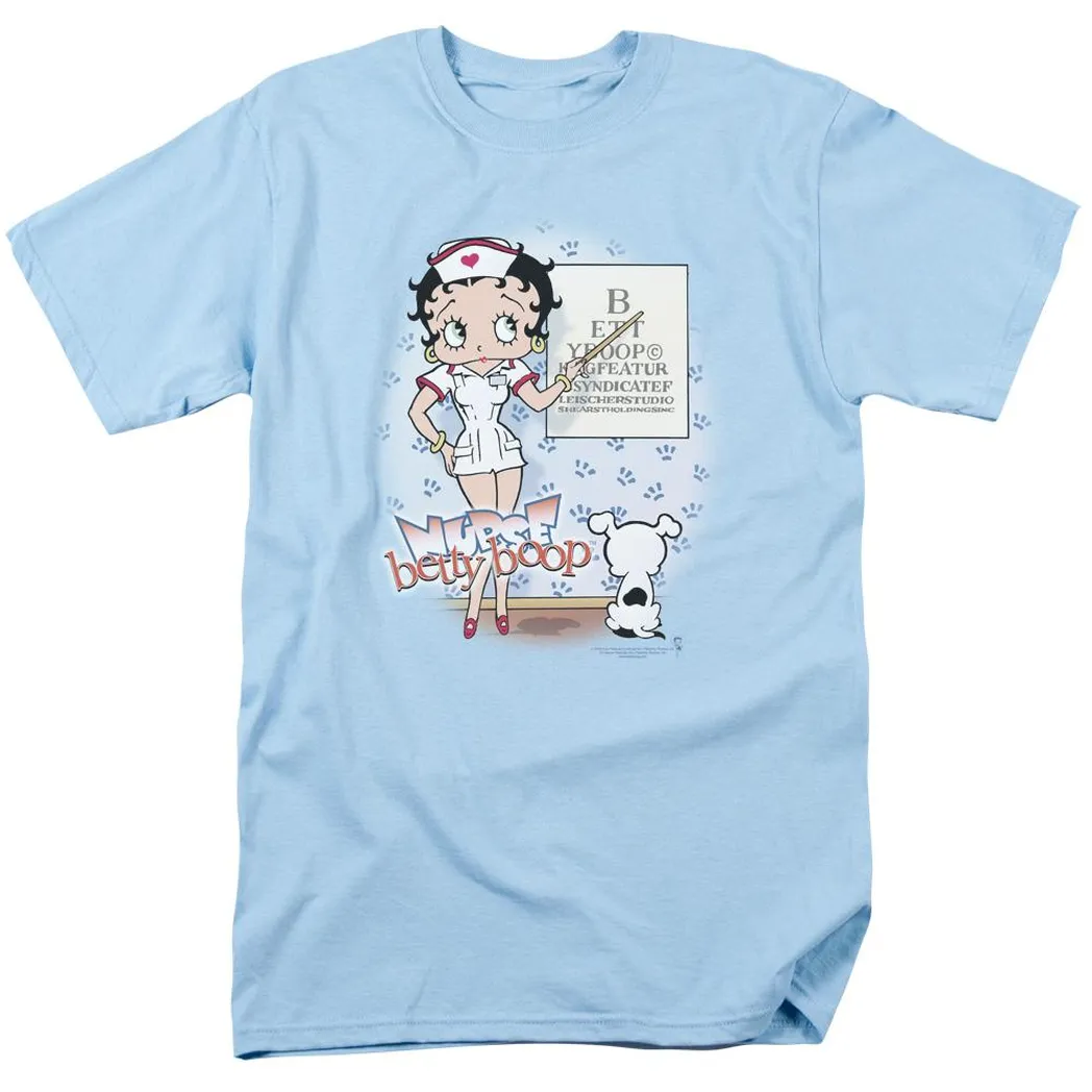 Betty Boop Eyechart Mens T Shirt Light Blue