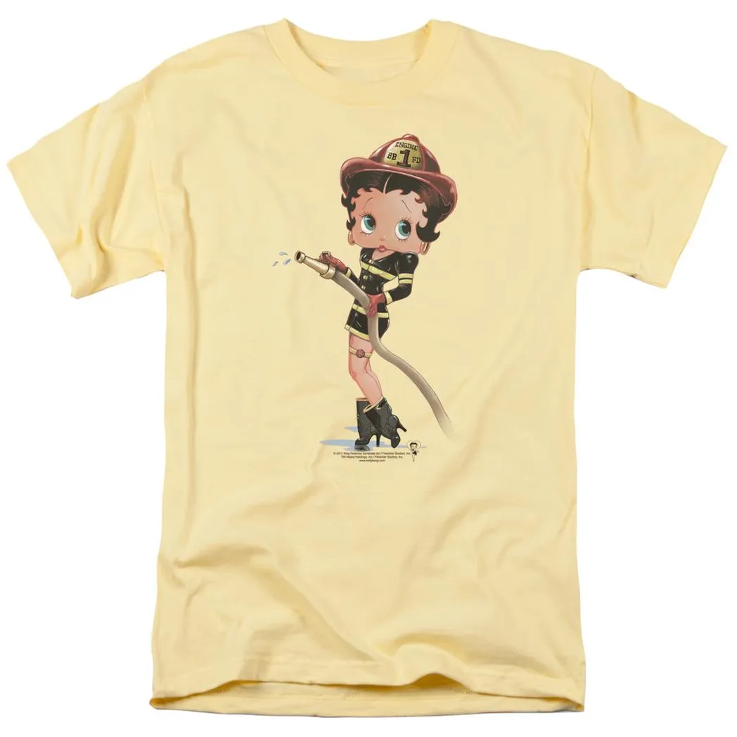 Betty Boop Firefighter Mens T Shirt Yellow