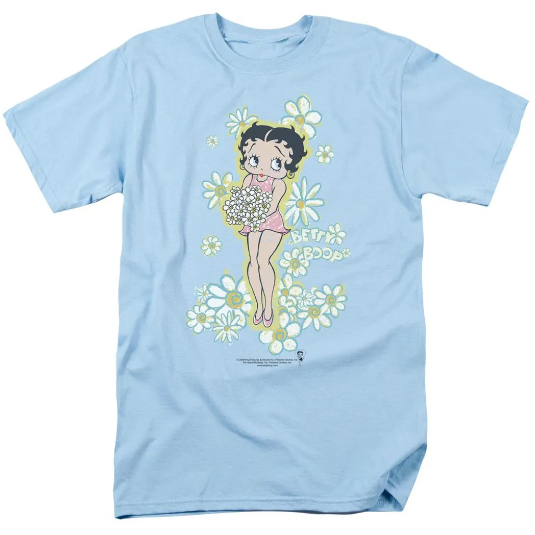 Betty Boop Flowers Mens T Shirt Light Blue