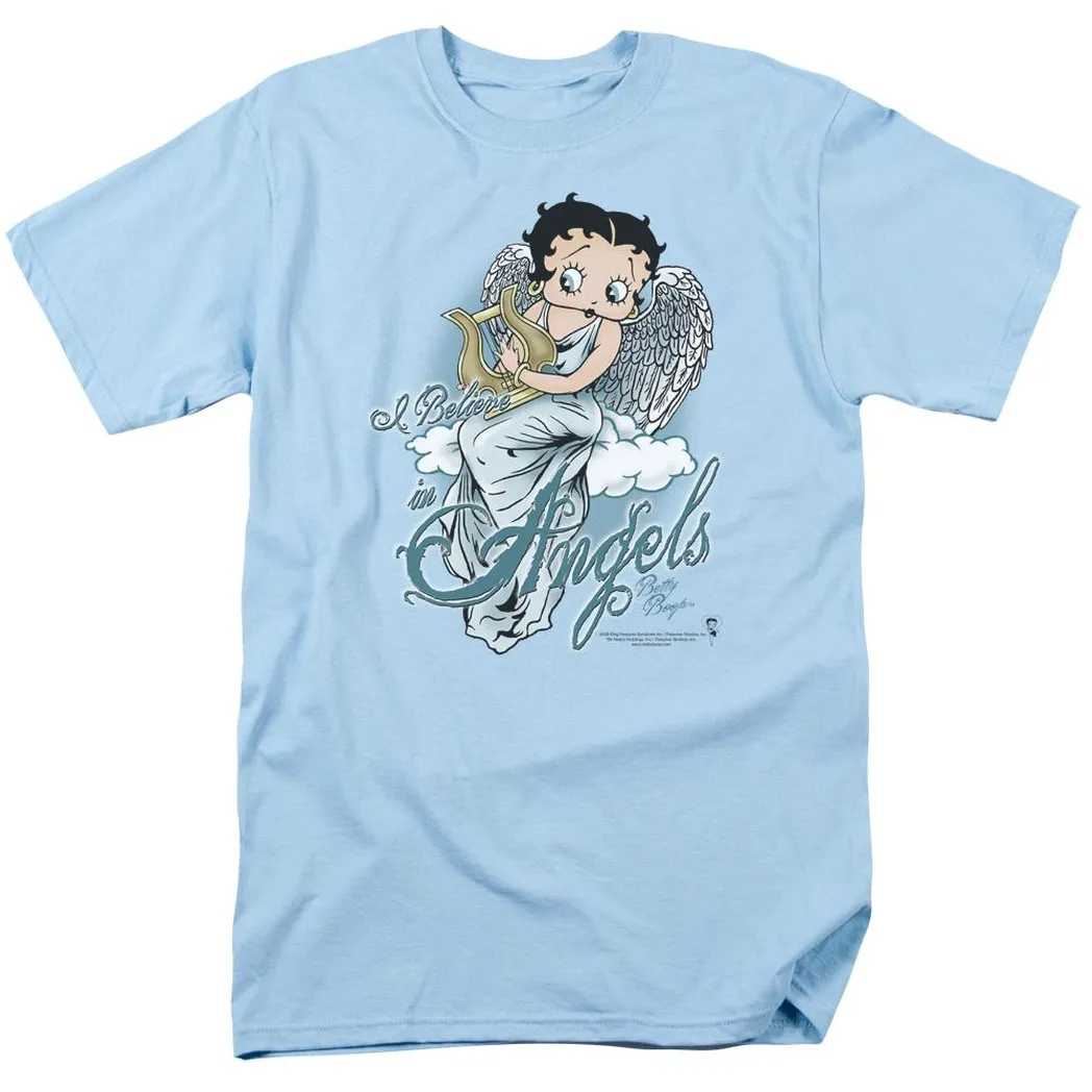 Betty Boop I Believe In Angels Mens T Shirt Light Blue