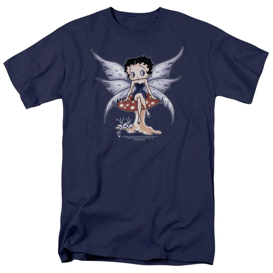 Betty Boop Mushroom Fairy Mens T Shirt Navy Blue