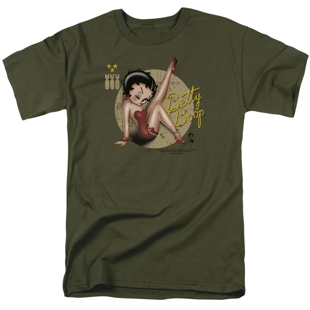 Betty Boop Nose Art Mens T Shirt Military Green