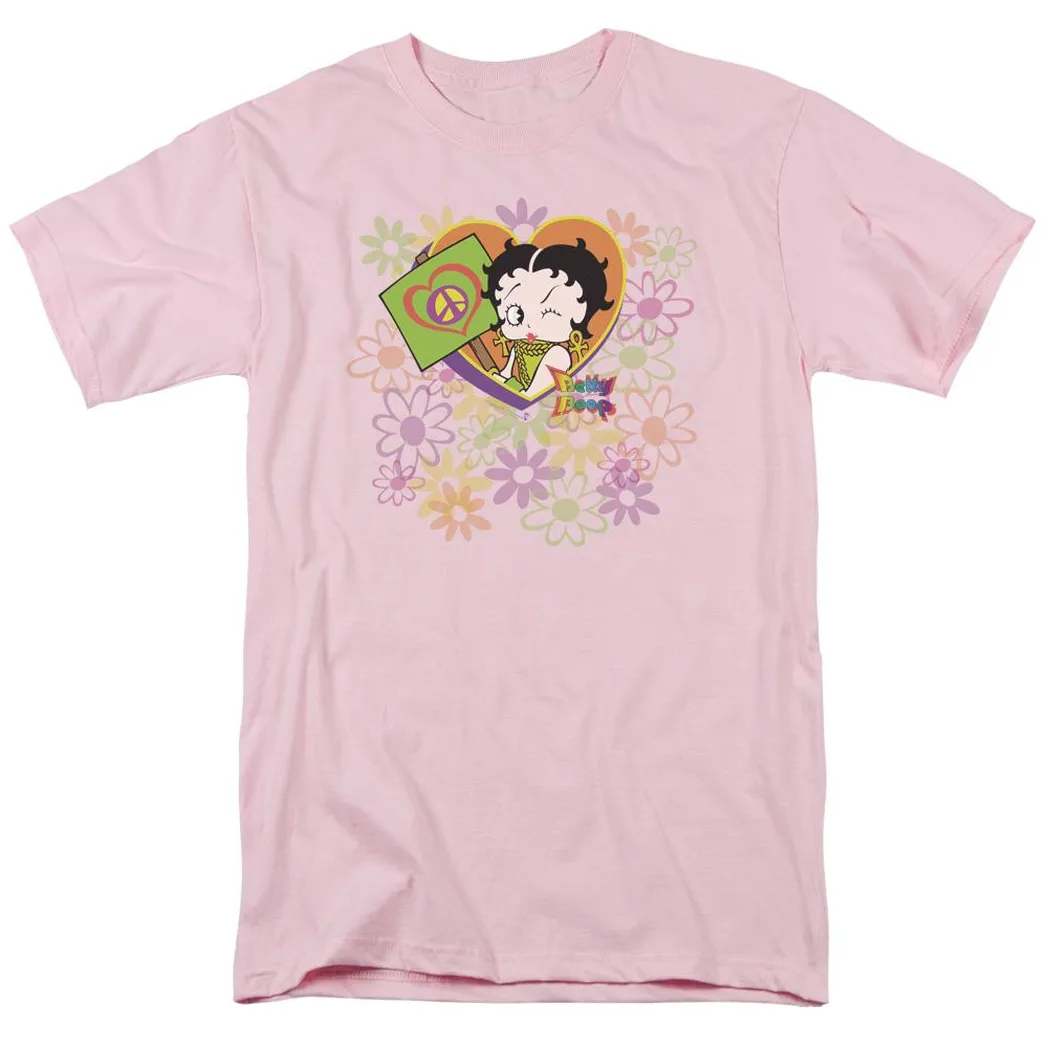 Betty Boop Peace Love And Boop Mens T Shirt Pink