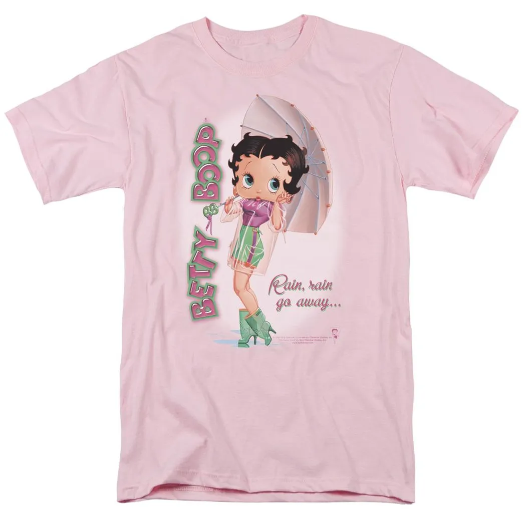 Betty Boop Rain Rain Go Away Mens T Shirt Pink