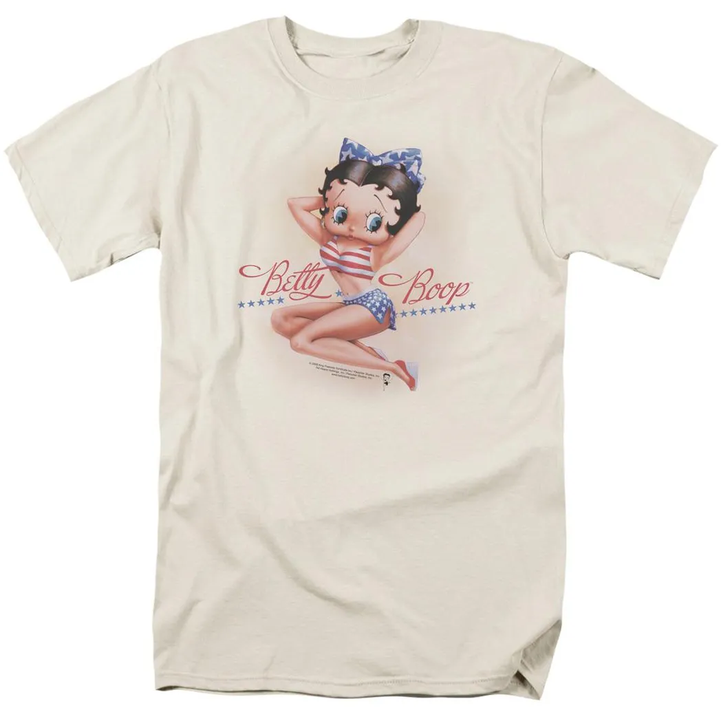 Betty Boop Stars And Stripes Forever Mens T Shirt Cream