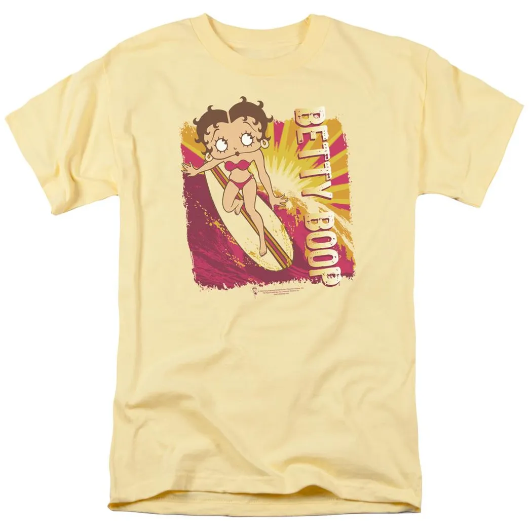 Betty Boop Sunset Surf Mens T Shirt Yellow