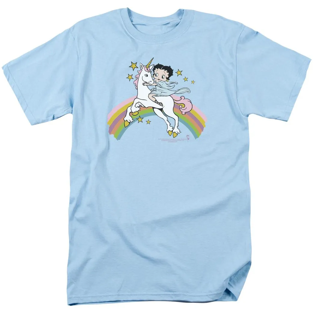 Betty Boop Unicorn & Rainbows Mens T Shirt Light Blue