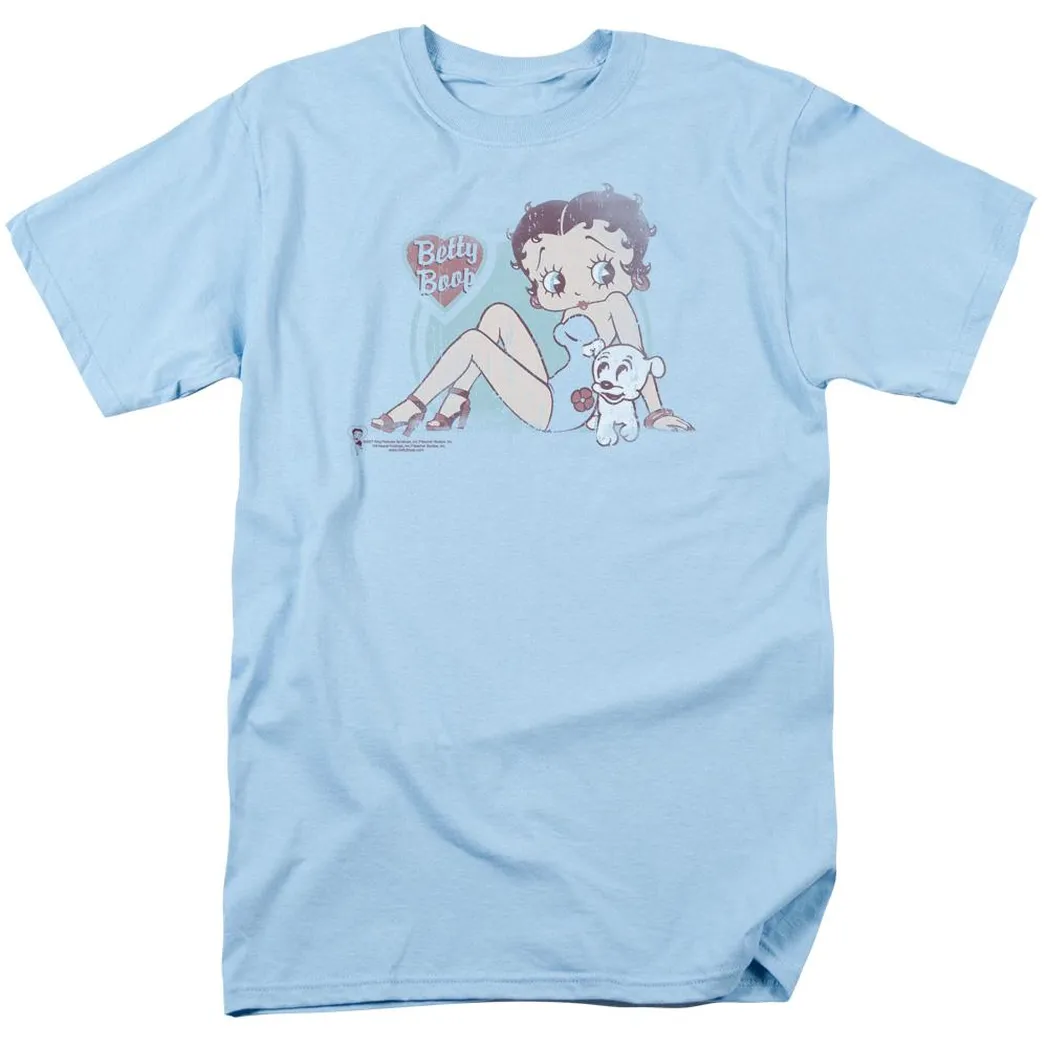 Betty Boop Vintage Pin Pup Mens T Shirt Light Blue