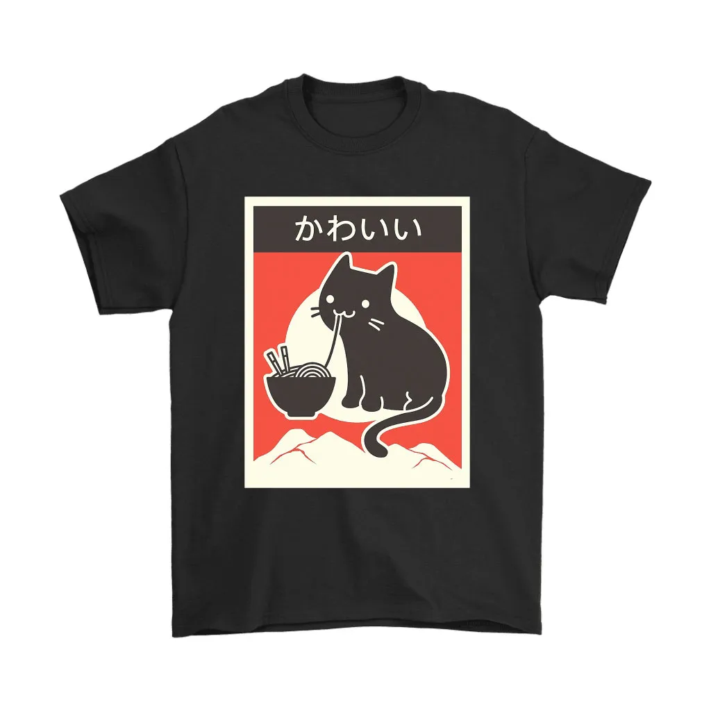 Black Cat Eating Ramen Japanese Kawaii Cat Unisex T-Shirt, Hoodie, Sweatshirt